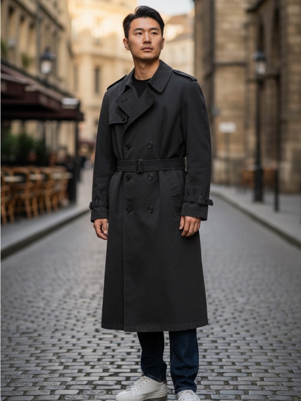 Dior Black Charcoal Double-Breasted Trench Coat with Belt 38R Jacket Small